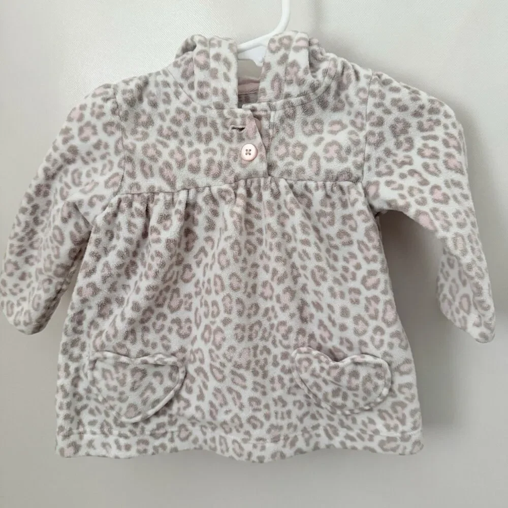 Carters Pink Leopard Print Coat Jacket Hood Lightweight 9M